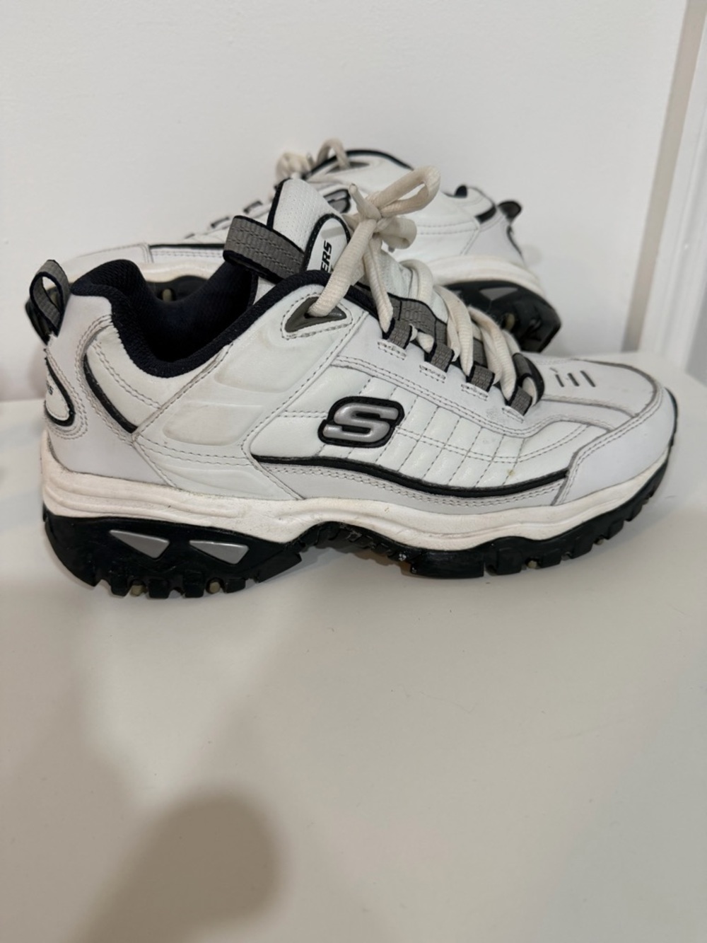 Skechers White and Black Trail-Style Sneakers